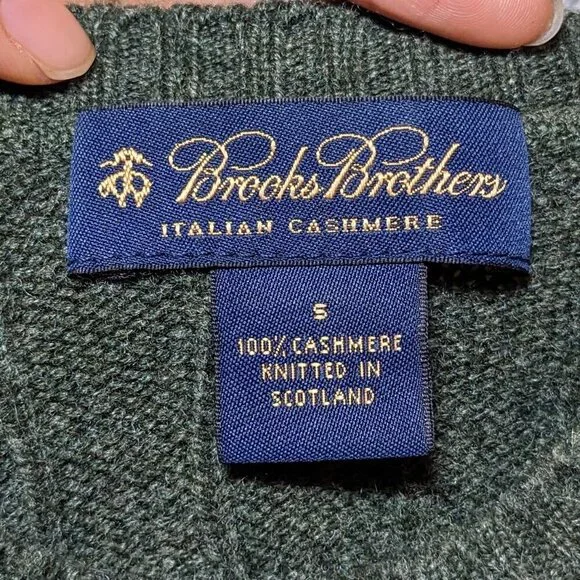 Brooks Brooks 100% Italian Cashmere Sweater Green Knit Small - Picture 3 of 5